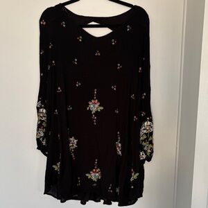 Free People Oxford Floral Embroidered Black Mini Dress Medium
